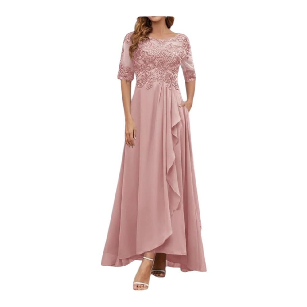 Elegant Pink Lace Evening Gown
